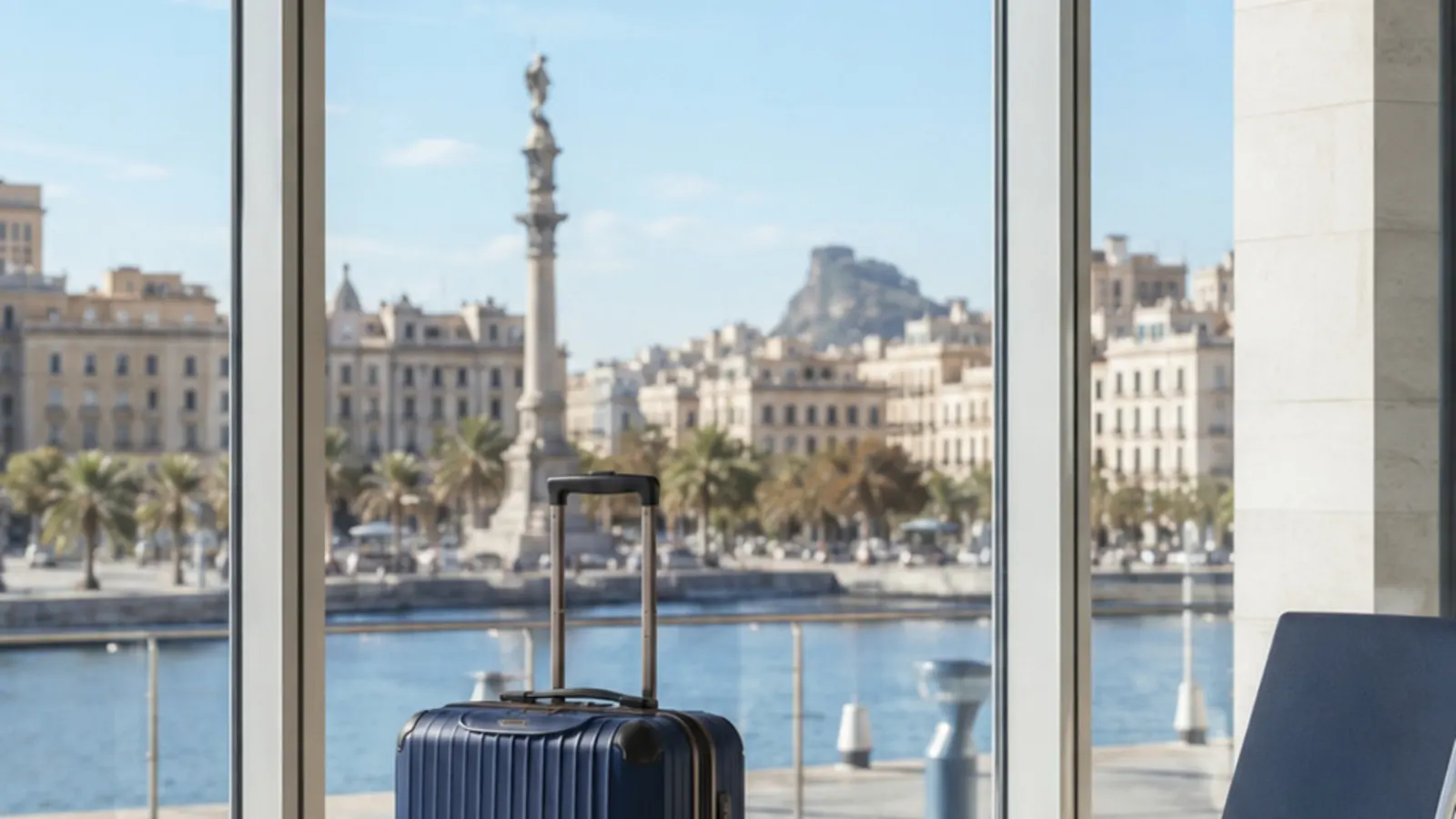 Port de Barcelone et ville méditerranéenne vus dans une lumière matinale