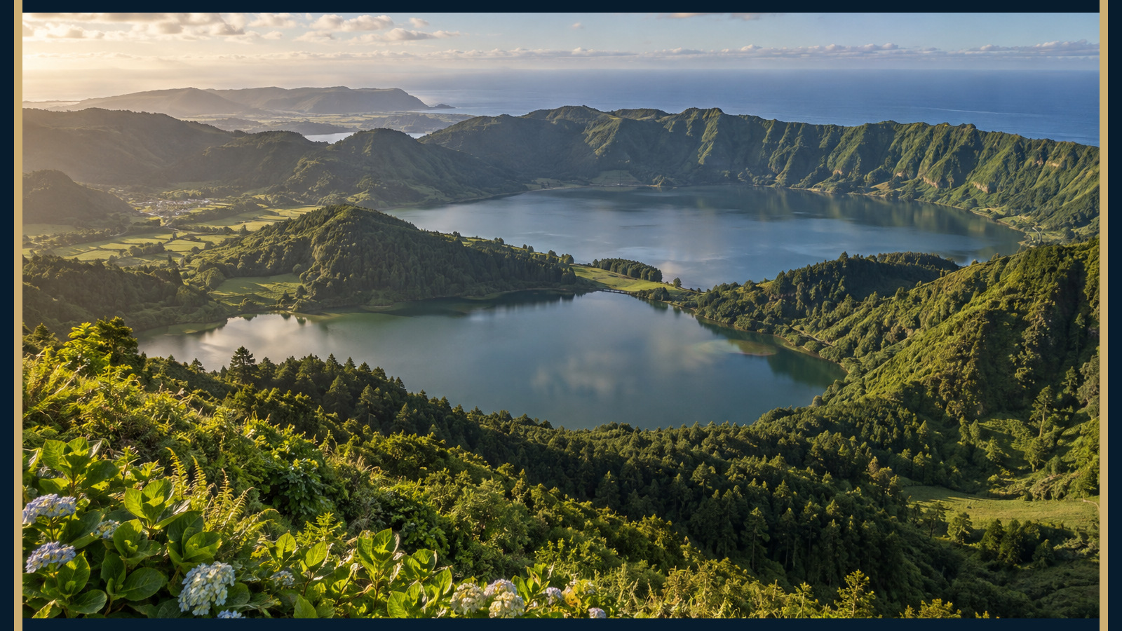 Panorama naturel de caldeira et lac volcanique sur l’île de São Miguel aux Açores