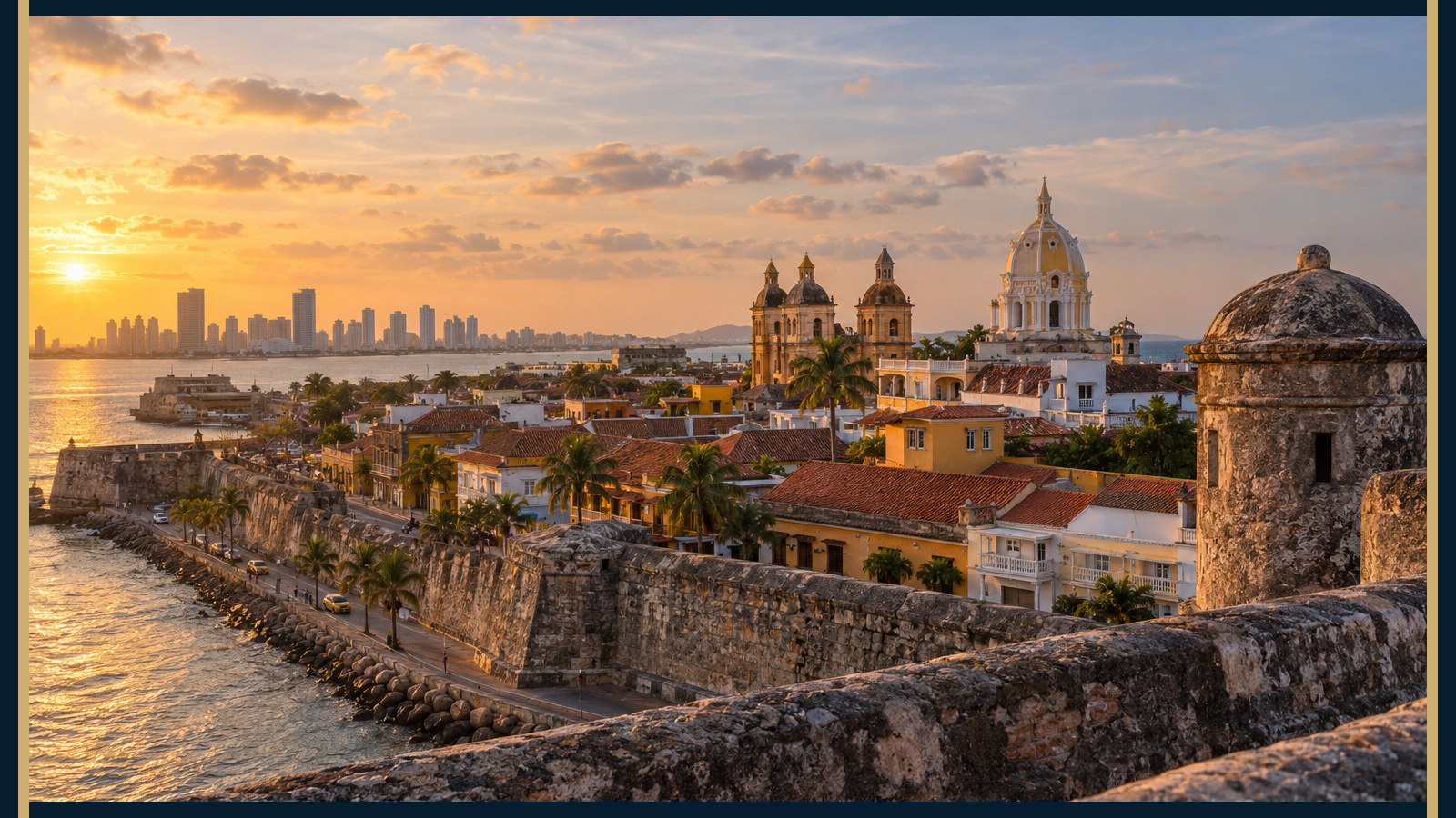 Panorama de la ville fortifiée de Cartagena de Indias face à la mer des Caraïbes