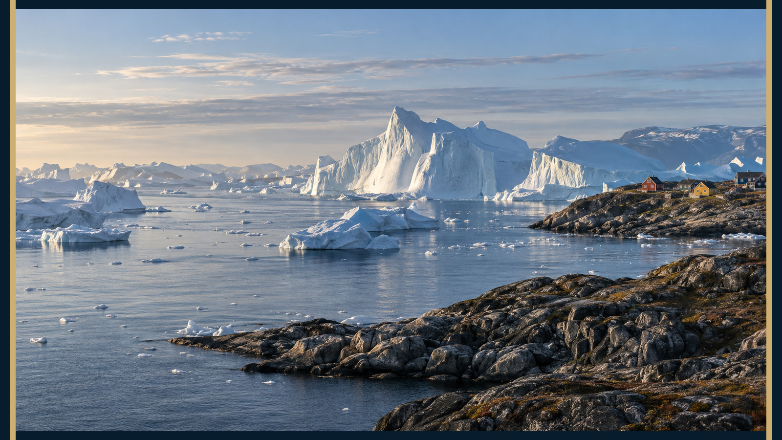 Icebergs monumentaux dans la baie de Disko près d’Ilulissat au Groenland