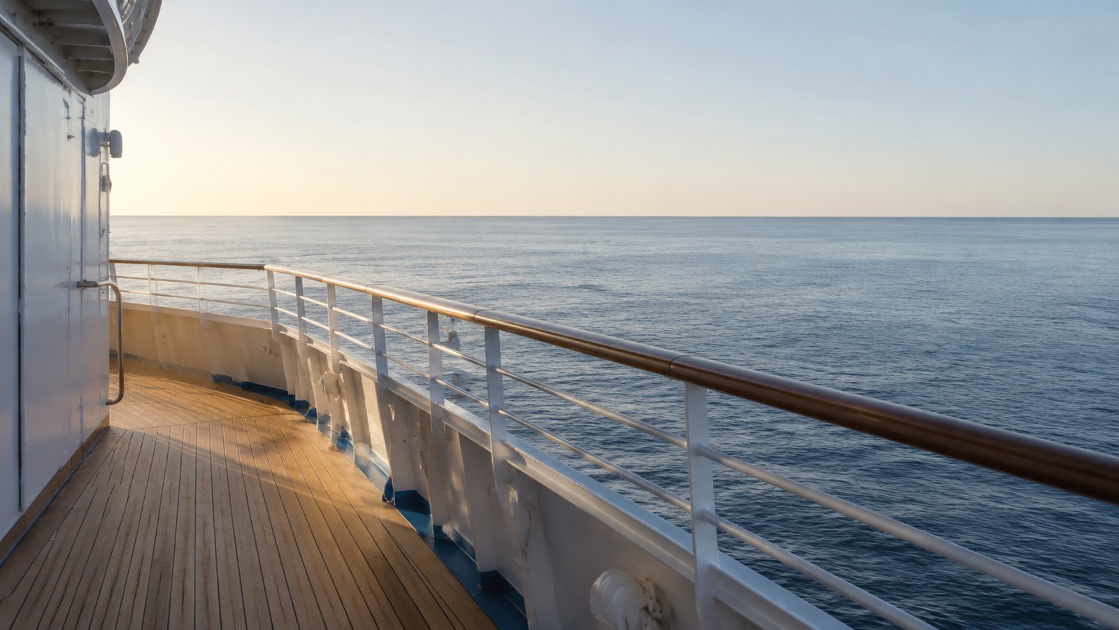 Horizon marin stable vu depuis le pont d’un navire de croisière
